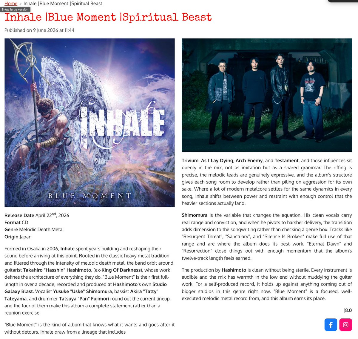 inhale_official's tweet photo. 海外メディアHEAVEY METAL DARKNESSにて
『BLUE MOMENT』のレビューが掲載されました！
https://t.co/IiU8IypcB6

海外からこうして作品を聴いて、評価してもらえた事は、本当に励みになります✊

レビュー全文を和訳画像で貼っておきますので、
ぜひ読んでみてください🔥

#INHALE #BLUEMOMENT #MelodicDeathMetal