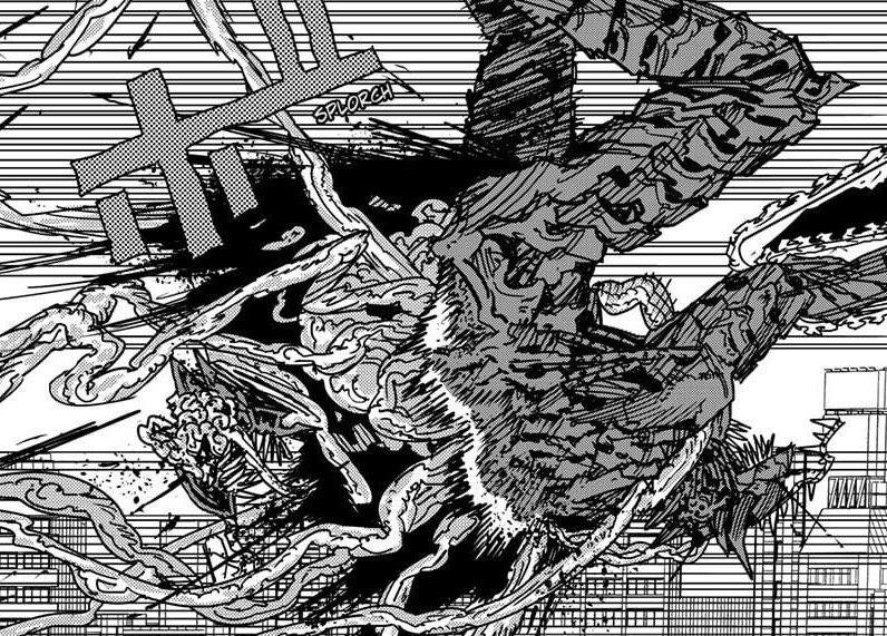 MissingConcept's tweet photo. * the drill splits Pochita, ripping his torso from his legs. But he uses this to his advantage. Using his chains to pull his torso towards nameless *

* he then bites Nameless’ shoulder tearing off a hug chunk of meat. Regrowing his legs, he implants his feet to the ground- https://t.co/RYSuqq2yFc
