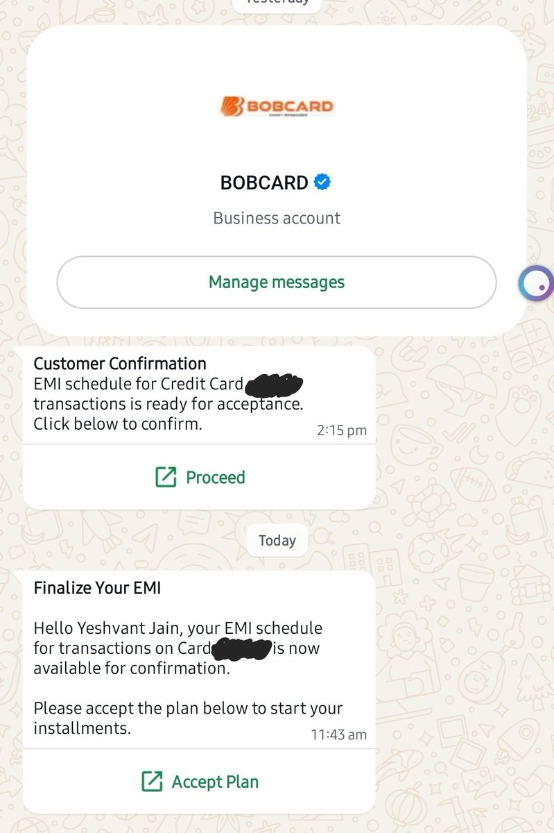 Yeshjain's tweet photo. @bobcardofficial @bobcardofficial This is the whatapp message I get frequently, I have shared details on Facebook messenger as requested https://t.co/LeG1YqlbLq