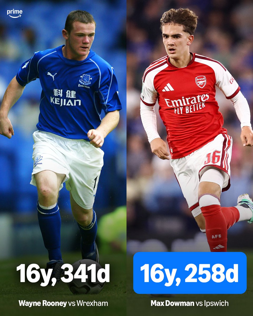 primevideosport's tweet photo. ⚽️⚽️ Only two 16-year-olds have ever scored a brace for a Premier League club in all competitions: 

🏴󠁧󠁢󠁥󠁮󠁧󠁿 Wayne Rooney (2002) ✅
🏴󠁧󠁢󠁥󠁮󠁧󠁿 Max Dowman (2026) ✅🆕

What company to be keeping 🤯✨ https://t.co/CyUdr5eS6G