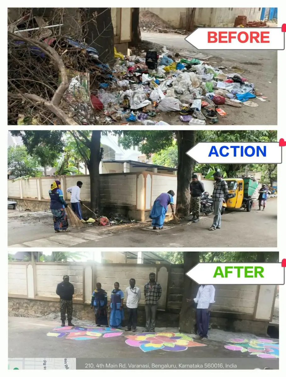 GBA_office's tweet photo. 🧹 Clean Bengaluru Drive | Black Spot & Festival Waste Clearance 🌿

Bengaluru East City Corporation

📍 Ward 26 – Ramamurthy Nagar: Black spot at NRI Layout cleared and beautified.

📍 Ward 53 – Basavanapura: Devasandra Main Road black spot cleared and beautified 

📍 Ward 84 – Hagadur: Gowri-Ganesha festival waste cleared from roadside areas.

🤝 Together, let’s keep Bengaluru clean, beautiful and healthy!

#BECC #BSWML #CleanBengaluru #BlackSpotClearing #FestivalWaste #BengaluruEast