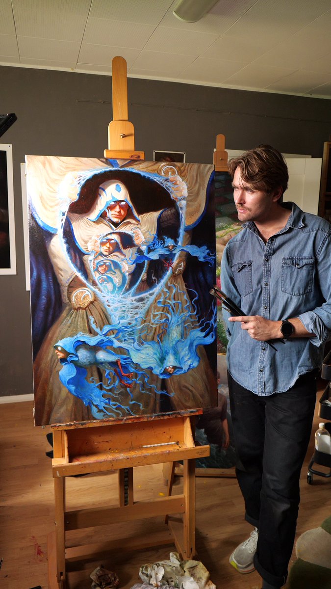 MilesJohnston's tweet photo. Painted this giant canvas for Magic the Gathering l, trying to channel old school weird fantasy https://t.co/Pch4X9bDW2
