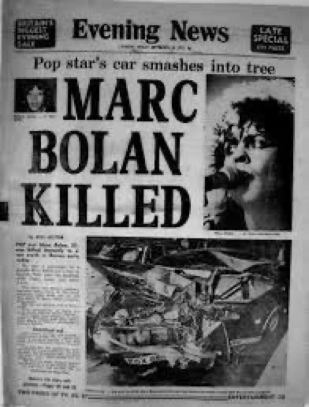 kennylanglea's tweet photo. Remembering Marc Bolan. English singer songwriter who was killed this day in 1977. Only 29. Born Marc Feld, he died instantly when the car, driven by his girlfriend, Gloria Jones, left the road and hit a fence post, then a tree, in Barnes, London #MarcBolan #Trex 🥀 https://t.co/KvX9LfOGOO