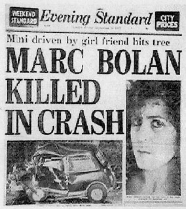 kennylanglea's tweet photo. Remembering Marc Bolan. English singer songwriter who was killed this day in 1977. Only 29. Born Marc Feld, he died instantly when the car, driven by his girlfriend, Gloria Jones, left the road and hit a fence post, then a tree, in Barnes, London #MarcBolan #Trex 🥀 https://t.co/KvX9LfOGOO