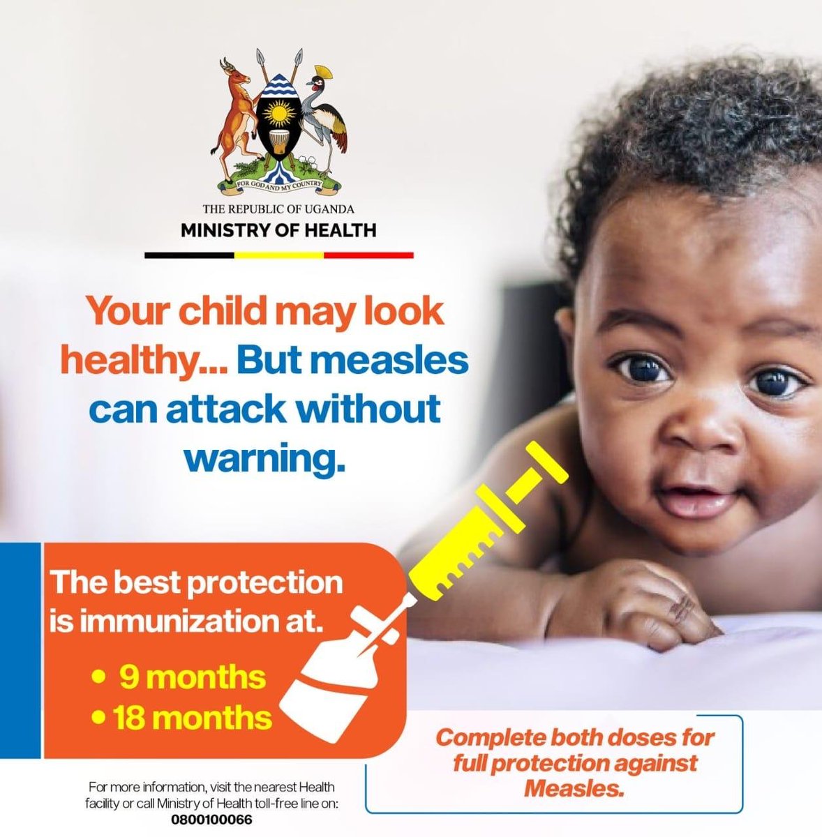 UReportUganda's tweet photo. Happy Wednesday!💛🫂
Midweek!!😮‍💨Phewww!! Here’s something to think about! Germs are everywhere. 🦠🦠As humans we are exposed to many disease causing pathogens daily.🥲 Stay with me. Now, because when we are older, our immune system is more developed, it is able to fight off infections😷. This is not the case for our children under 5 who are still more vulnerable because their immune systems are still developing.🥹

Well, here’s where vaccination comes in handy.💪 For example to protect our children from measles, we take them for the measles vaccine. 💉 

Guess what?? 😁 The Ministry of Health is running a Measles- Rubella campaign nationwide from 1ST OCTOBER TO 5TH OCTOBER 2026 at your nearest healthcare facility or health outreach post. 🏥🩺Do not miss out on the opportunity to protect your child🤩💛
#VaccinateForLife #ProtectEveryChild #EveryChildProtected #VaccinesSaveLives #MRVaccination