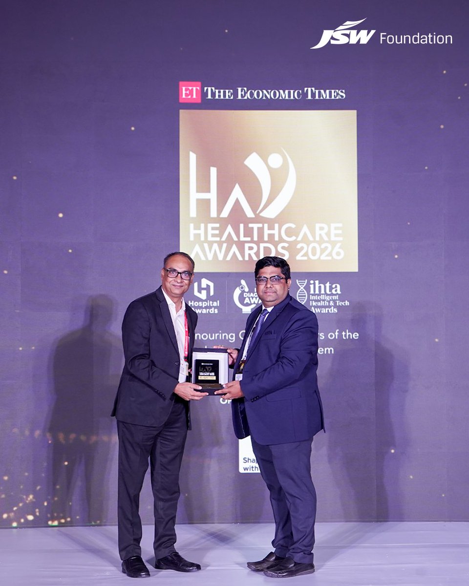 JSWFoundation's tweet photo. Progress, when rooted in purpose, brings care closer to those who need it the most. 

We are proud to share that JSW Foundation has been recognised as the Healthcare CSR Initiative of the Year at the ET Healthcare Awards 2026. 

Through the Community Health Programme at Jindal Sanjeevani Multi-specialty Hospital, we are delivering essential healthcare services, from camps and vision care to surgeries and maternal health, across 148 villages. 

With over 10,000 lives reached and a strong community-led approach, we remain committed to building accessible, responsive healthcare systems, creating a #BetterEveryday.

#JSWFoundation