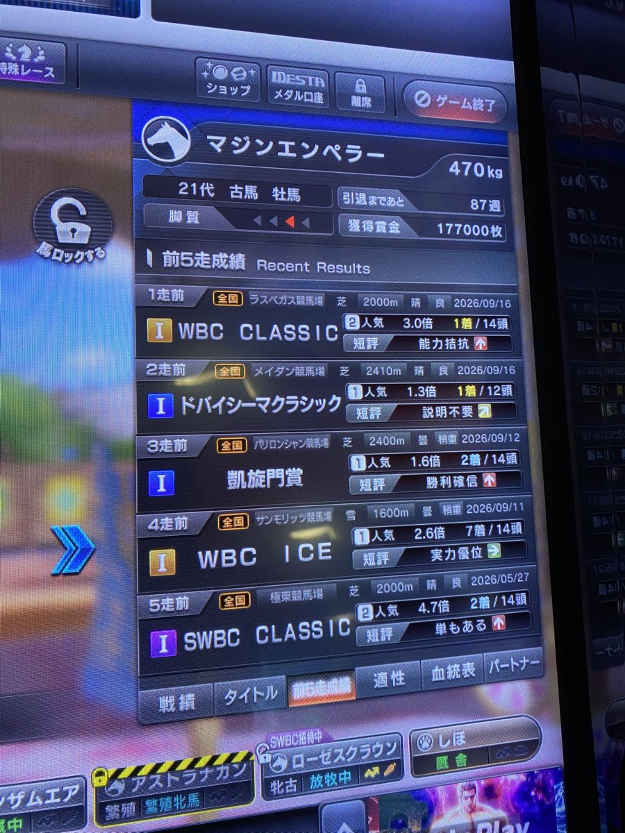 SuperRobotWarsF's tweet photo. 今日のスタホ🐴
発動馬がWBC勝利、次走のSWBCには並走が2頭いるのでフル活用。
勝てばスカイ予選もまあまあ期待できそうかな？

おでかけペットで昇華素材の神札ゲットからの消化で不屈の精神神札(金)GET！
4軸目がこれで作れます🏇 https://t.co/mK6P77MFmN