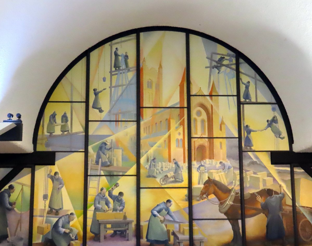 martgathercole's tweet photo. For #WallArtWednesday a stunning mural in the refectory at Buckfast Abbey, depicting Monks involved in the construction of the Abbey - a bit precarious one might think😉 https://t.co/0sCVHjmS8w