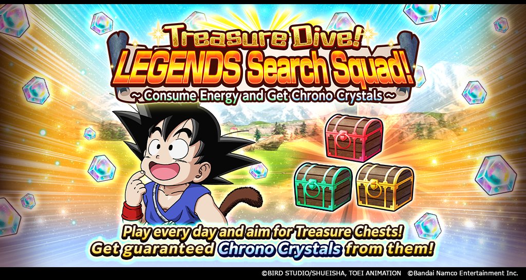 DB_Legends's tweet photo. ["Treasure Dive! LEGENDS DUNGEON ~ Consume Energy and Get Chrono Crystals ~" Is Here!]
Win battles to get Gem Fragments as drops! The new random chance items, Treasure Boxes with just CCs inside, can also drop! Keep playing and get them!

#DBLegends
#SummerFest2026 https://t.co/KsFu5aDIfp