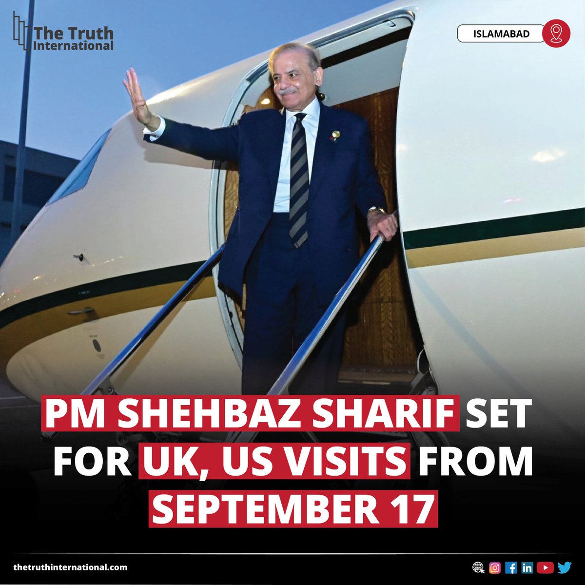 ttimagazine's tweet photo. PM Shehbaz Sharif Set for UK, US Visits From September 17
FIND MORE: https://t.co/XZkDeDx73k
#PM #ShehbazSharif #UK #US #Visits #September17 #Islamabad #TTI https://t.co/OCmCO90b41