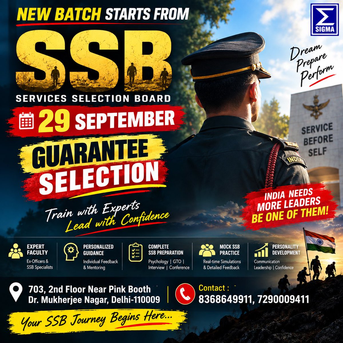 sigmaclasses_'s tweet photo. 🇮🇳 SSB Crack Karna Hai? Selection Mindset Yahin Se Start Hota Hai. 💪

“Why do you want to join the Armed Forces?”

SSB mein sirf answer nahi, Officer Like Qualities (OLQs) judge hoti hain. Agar aap NDA, CDS, AFCAT, CAPF ya TES ke liye SSB ki preparation kar rahe hain, https://t.co/brMZ5NCEZQ