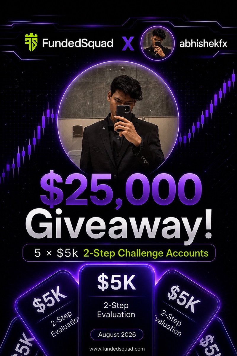 propfirmtrust's tweet photo. 🚨 $25,000 GIVEAWAY! 🚨
FundedSquad × AbhishekFx🔥

Step 1 :- Follow @FundedSquad &amp; @propfirmtrust 

Step 2 :- Follow On Instagram https://t.co/Sc7d9VvXGq

Step 3 :- Join Discord https://t.co/JjGtDslLgZ

2 winners from X , 3 winners from discord https://t.co/Bm8i6qIAVu