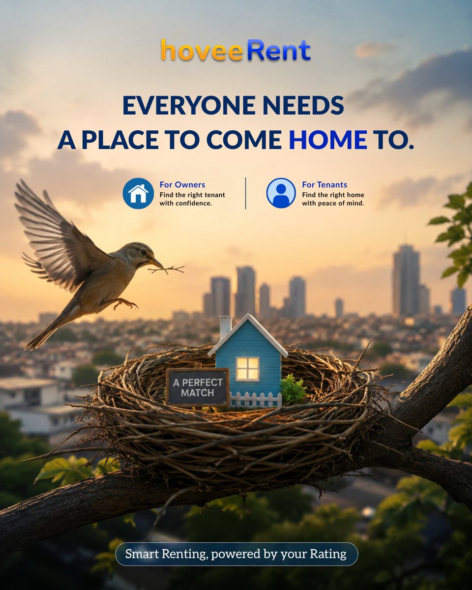 hoveeRent's tweet photo. Everyone needs a place to call home. 🏡Find the right home or the right tenant with hovee Rent — simple, trusted, and stress-free. Smart Renting, Powered by Your Rating. 💙#hoveeRent #smartrenting #findyourhome #rentalplatform #perfectmatch https://t.co/x7ikOnCkz5
