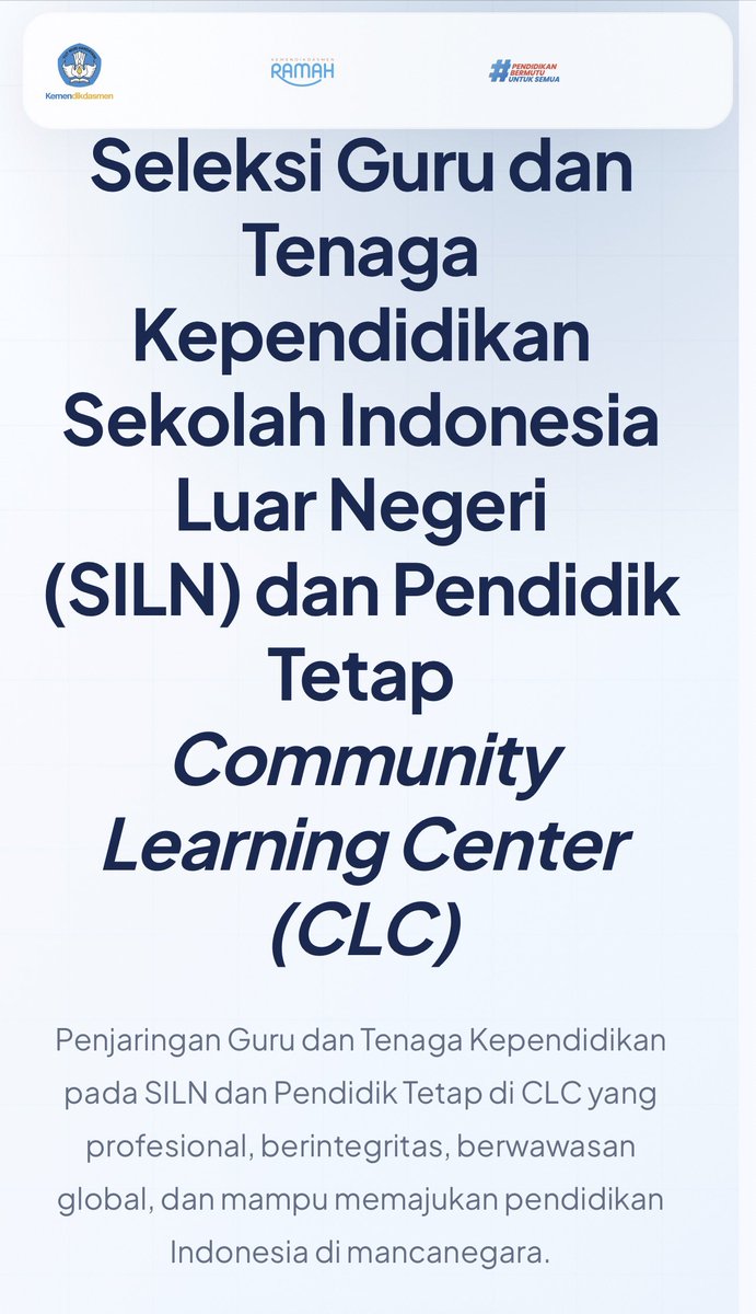 thranduilion's tweet photo. Manteman guru,

SILN (Sekolah Indonesia di Luar Negeri) sedang buka seleksi untuk tendik penempatan di Bangkok, Davao, Johor Bahru, Tokyo, dan masih banyak lagi.

Usia maksimal 45 tahun.

Pendaftaran sampai 2 Okt 2026.

#loker #teachingjobs #vacancy 

https://t.co/Y70hhaMvO3 https://t.co/tbr7MJnlzO