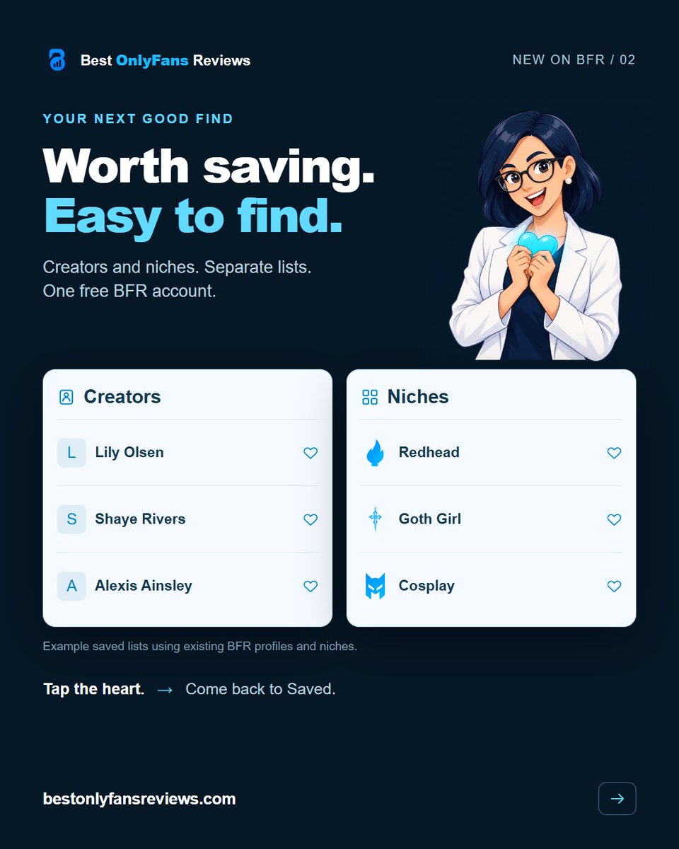 BestOnlyFansRev's tweet photo. ���Wait… what was their username?”

Found a creator you want to revisit? Tap the heart on BFR.

Save creators and niches in separate lists. One free account. Find them again in Saved.

https://t.co/SZSPQPoUnf https://t.co/BBePwaNngJ