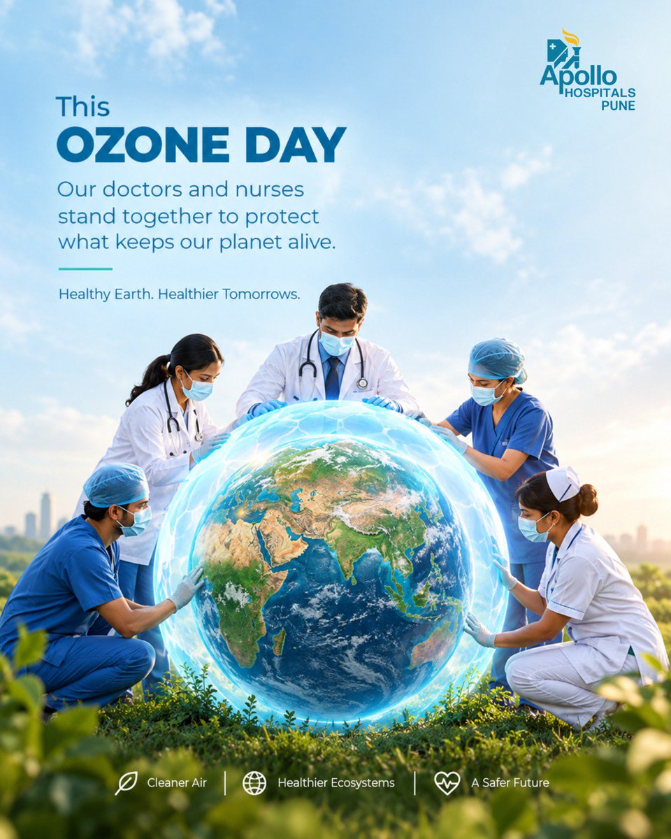 ApolloPune's tweet photo. This World Ozone Day, we stand united to protect the ultimate shield that keeps our planet thriving. Taking care of the environment is the first step toward taking care of human health.

#WorldOzoneDay #OzoneDay #ApolloHospitalsPune #HealthyEarth #ProtectOurPlanet https://t.co/99sk9pvm77