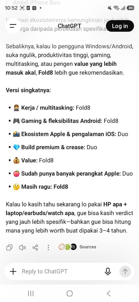 maestrawr's tweet photo. Seliweran mulu di timeline mending Galaxy Z Fold8 atau iPhone Duo jadi penasaran deh mending yang mana?🤷🏻‍♀️

Biar fair, kita tanya aja chatGPT deh buat jawabannya. Kalo dari rangkumannya sih lebih condong ke Galaxy Z Fold8 dari segi value &amp; productivity👀 https://t.co/siCZq0BN9Q