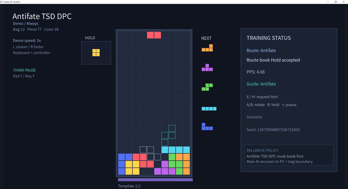 miahaxx's tweet photo. Tetris AT v0.20.0 パブリックテスト版
Tetris AT は、現代対戦テトリス向けの AI トレーニングツールです。AI 対戦、テンプレート・ルート練習、リアルタイムヒント、Demo 再生、局面の巻き戻し、セーブ管理、フィネス統計などの機能を搭載しています。
https://t.co/DLxdQuXyiX https://t.co/PaJRLsJpKZ