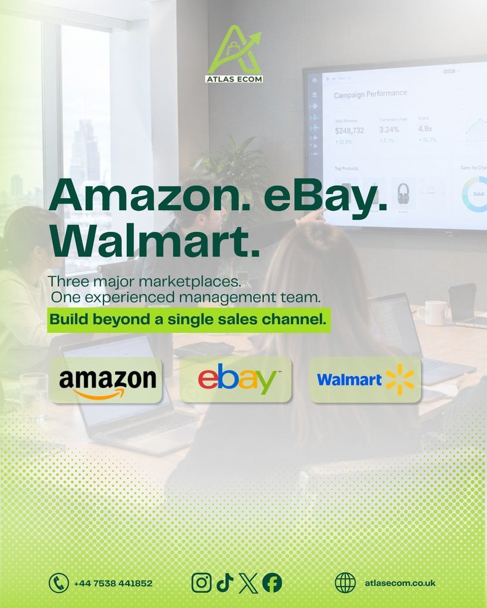 Atlasecomuk's tweet photo. ONE BUSINESS. MULTIPLE MARKETPLACES.

One experienced management team, build beyond a single sales channel.

📩 Book your free strategy call. +44 7538 441852

#Amazon #eBay #Walmart #EcommerceStrategy #AtlasEcom https://t.co/yF0oVjUdBI