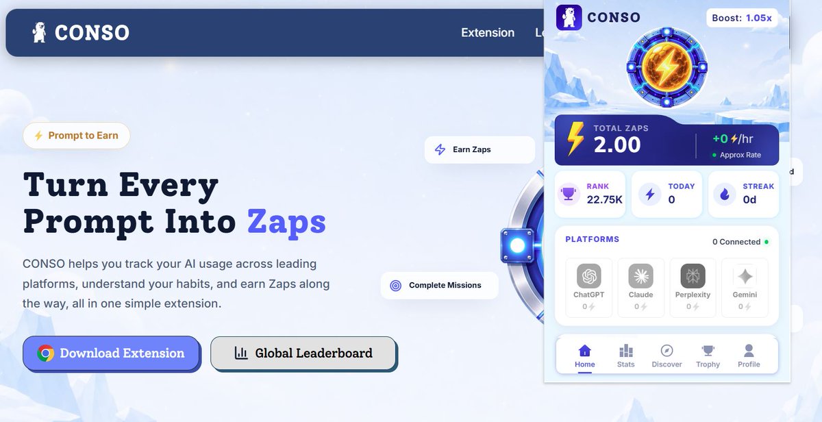 mientaybnb's tweet photo. 👋Conso Extension Public Access is here! 

✨Getting started is easy:
• Install the Conso Chrome Extension HERE
• Create your account with email
• Enter code: CONSO-DBI77
• Connect your X account
• Complete daily tasks
• Open your profile
• Connect AI
• Start earning ZAPs https://t.co/uBRsDtKvH6