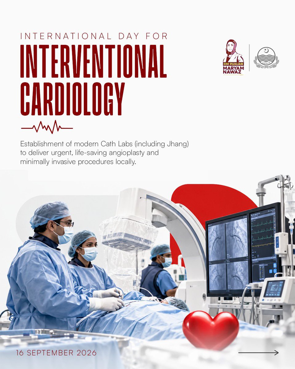 pmln_org's tweet photo. INTERNATIONAL DAY FOR INTERVENTIONAL CARDIOLOGY!

🔹Establishment of modern Cath Labs (including hang) to deliver urgent, life-saving angioplasty and minimally invasive procedures locally.

🔹Building state-of-the-art specialized Cardiac Hospitals, like Nawaz Sharif Cardiology Hospital Sargodha and Nawaz Sharif Cardiology Center, Murree for advanced treatment.

🔹Deploying Pakistan's Air Ambulance Service to ensure critical heart patients reach specialized catheterization and surgical units within the golden hour.

🔹CM Heart Surgery Program provides accessible, zero-cost life-saving cardiac surgeries and treatments to those in need across the province.