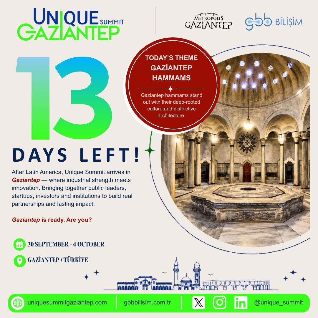 UniqueSummit's tweet photo. The countdown continues. Only 13 days left until we meet. Gaziantep is ready — are you?
———————-
Geri sayım devam ediyor. Buluşmamıza yalnızca 13 gün kaldı. Gaziantep hazır — ya siz? https://t.co/Zj3UARqPZa