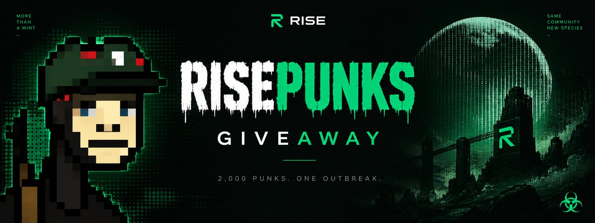 SmartDropFarmer's tweet photo. RISEPUNKS GIVEAWAY - 5 WL

The @RisePunks team has given me 5 WL spots to give away to my community.

Keeping this one simple.

To participate:

→ Follow @SmartDropFarmer
→ Follow @RisePunks
→ Comment “gPunk”

⏳ 5 winners in 24H.

But what exactly are you getting a WL for?

RisePunks will be the first NFT collection on RISE, with a total supply of only 2,000 NFTs.

The mint structure is:

🧬 400 GTD
🧬 500 WL
🧬 1,080 PUBLIC
🧬 Max. 4 per wallet

The exact mint date hasn't been announced yet, although it's currently expected around late September.

Mint price is also still TBD, but the team has already said GTD/WL will be well below 0.009 ETH.

And this is why I'm interested 👇

I don't expect an NFT mint to suddenly make us rich.

That's not the thesis.

For me, it's about positioning early.

@risechain has been building its ecosystem for months, and RisePunks gives us a relatively cheap way to get exposure to its first NFT collection.

→ 2,000 supply
→ Low expected mint cost
→ Early RISE ecosystem
→ First NFT collection

Maybe it becomes something important within the ecosystem. Maybe it doesn't.

But at this stage, I like the risk/reward of being early without needing much capital.

And now 5 of you will have the chance to get in through WL. 

24 HOURS.

gPunk