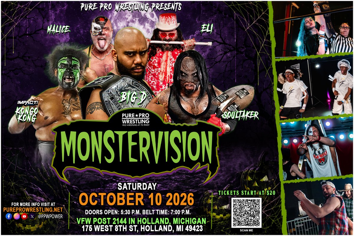 PPWPower's tweet photo. Holland, Michigan!

#PPWMonsterVision takes over the @VFW2144 on Saturday, October 10 for a Halloween night of PPW heroes, villains and family-friendly wrestling.

Get your tickets now! 👹

🎟️ https://t.co/AopDCEnywW

#prowrestling #michigan https://t.co/fIeSvRlWIh