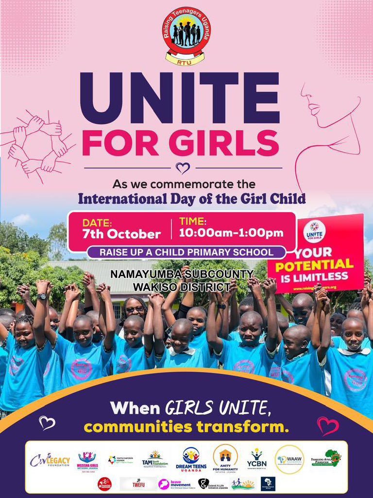 Charol_Fidel's tweet photo. What: #UniteForGirls annual event
When: October 7th
Where: Raise Up a Child Primary School, Namayumba
Purpose: To celebrate girls, amplify their voices, champion their rights, and help create a future where every girl thrives.

Cc @RaisingTeensUg2 https://t.co/sGqewFFhop