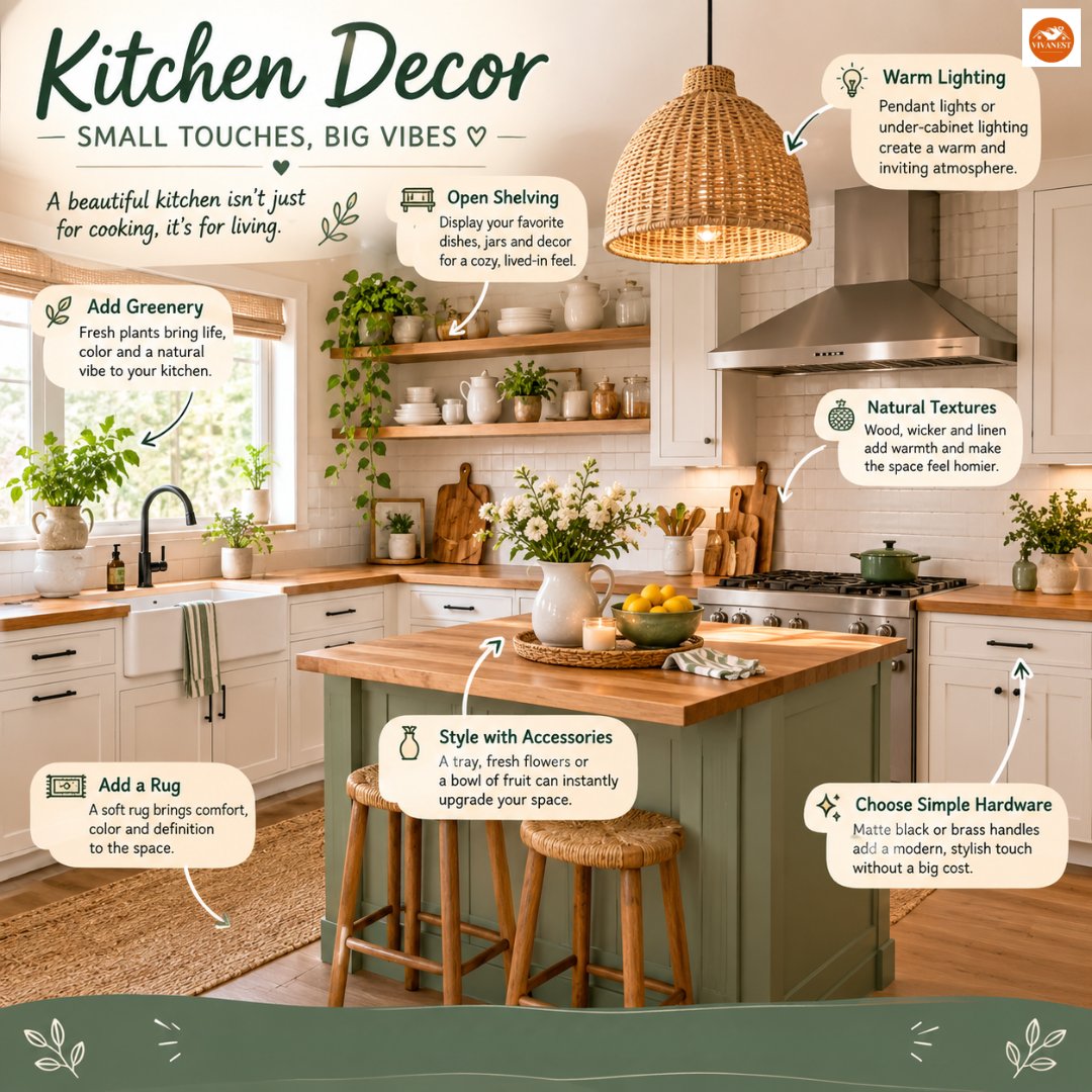vivanest_home's tweet photo. A beautiful kitchen isn't just for cooking—it’s for living! 🌿✨
You don't need a massive budget or a total remodel to make your kitchen feel warm and inviting.
#KitchenDecor #HomeDesignTips #CozyKitchen #InteriorStyling #HomeUpgrade https://t.co/4Er1y3GeCe