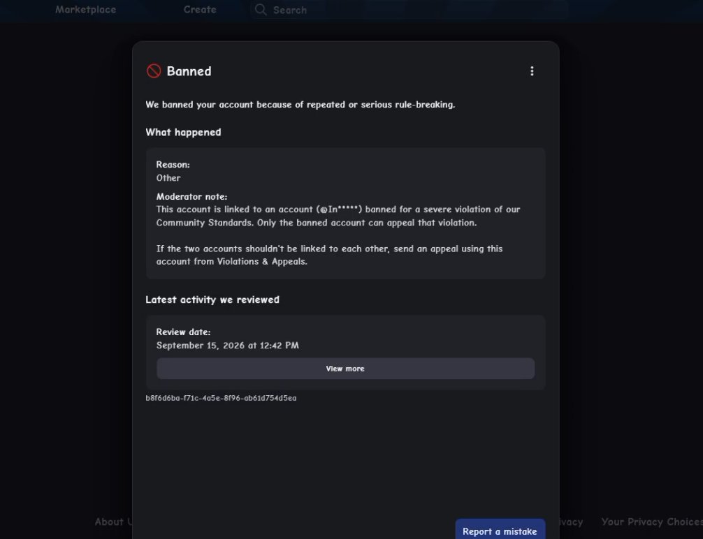 WasntReddy's tweet photo. Hi @Roblox, I just came home to get falsely terminated!

I am confused as since I went through my emails and I couldn't find any roblox accounts that started with the @.In that the description was referring to, the reason as to why I think this was false is that I also think I logged into my university wifi and I believe that also caused a ip ban, I generally try to not break any rules as I'm a passionate Roblox Developer, YouTuber, and UGC Creator on your platform. I have a LOT of robux I'm really unwilling to lose here. Since I was going to dev-ex it down the line.

I'd appreciate if I got some support here!