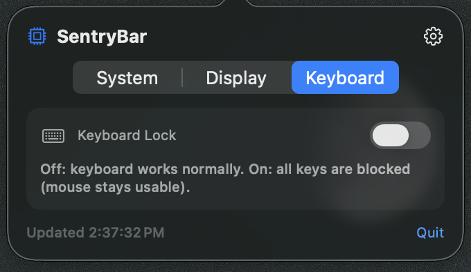 H4nif5's tweet photo. Building a small macOS utility for my MacBook lately.

🌡️ Fan control 
🔋 Battery health 
☀️ External Monitor brightness control 
💻 Keep Mac awake with the lid closed 
⌨️ Disable keyboard when cleaning

all in one app

https://t.co/3VGMurLba0

#macos https://t.co/DGSxV5MVOD