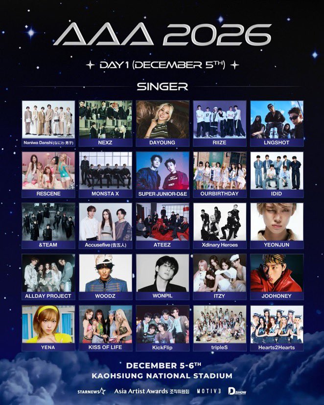 THUNDERATZ_'s tweet photo. [อัปเดตใหม่] ATEEZ มีชื่ออยู่ใน Lineup ศิลปินที่จะเข้าร่วมงาน Asia Artist Awards 2026 ในวันที่ 5-6 ธันวาคม 2026 ณ Kaohsiung National Stadium เกาสง ไต้หวัน 

โดย ATEEZ จะขึ้นแสดงทั้ง 2 วัน ประเดิมความปังในวันแรก ด้วยการแสดงแบบครบวง พร้อมปิดท้ายด้วยการแสดงจากเมมเบอร์ มินกิ ซองฮวา และอูยองในวันที่ 2 

#에이티스 #ATEEZ #AAA2026