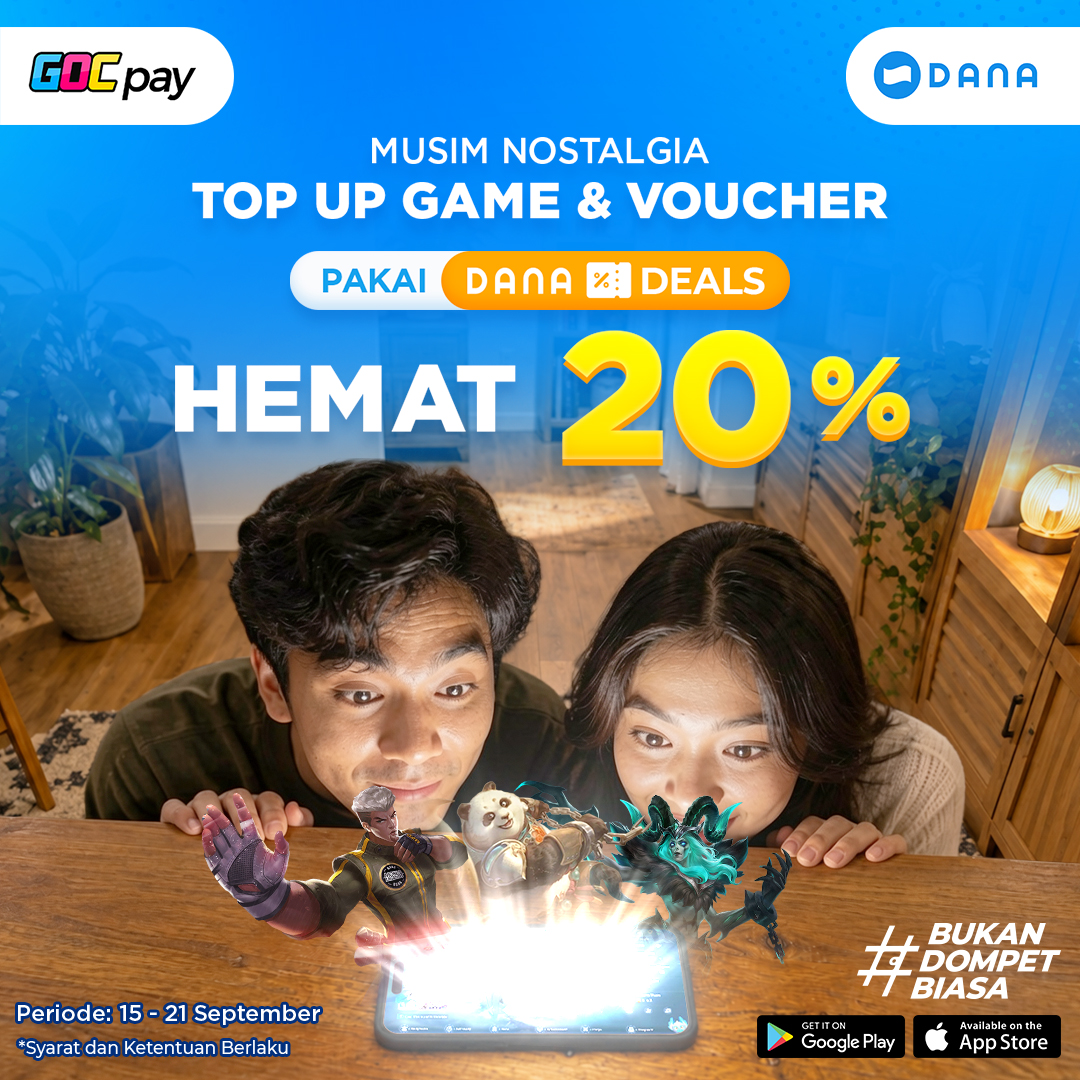 GOCpay's tweet photo. Musim nostalgia game sekarang gak bisa di skip 😝

Beli voucher DANA Deals senilai 25RB dengan harga Rp 20.000 di aplikasi DANA dan bisa langsung dipakai saat check out di GOCpay!

📆 15 - 21 September 2026
🔗 https://t.co/faZeQEkTun

#GOCpay #DANA #DANADeals #topupgame https://t.co/G0GXeYbbS8