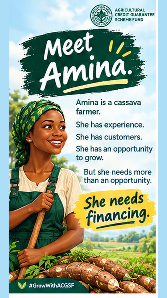 ACGSFNG's tweet photo. Meet Amina.
She’s a cassava farmer with customers, experience, and plans to grow.
But growth needs capital, equipment, working capital, and better market access. So, she approaches a financial institution for credit. Then comes the question: How do we manage the risks of lending? https://t.co/rswIcjWLBu
