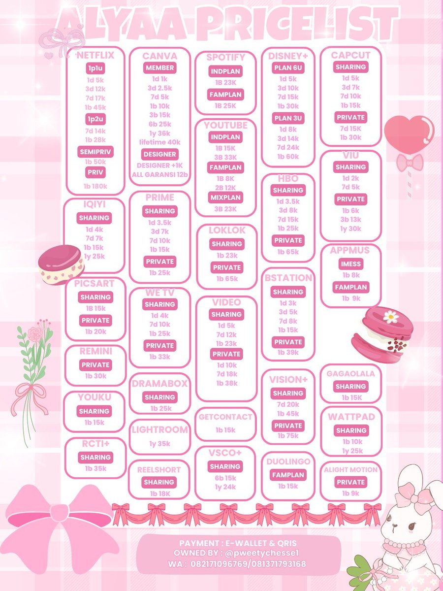 Alyaa_214's tweet photo. WTS WTB JUAL BELI SHARING PRIVATE LANGGANAN APLIKASI PREMIUM MURAH BERGARANSI NEED FAST
netflix chātgpt vĩu hbo max amazon prĩme video iaTyi cãpcut prõ youtube wetv vīdio platinum youku bstation roblox wattpad disney canva Appmus spotify

https://t.co/ocrZY36csz

#zonauang https://t.co/LQLYjWCYDi