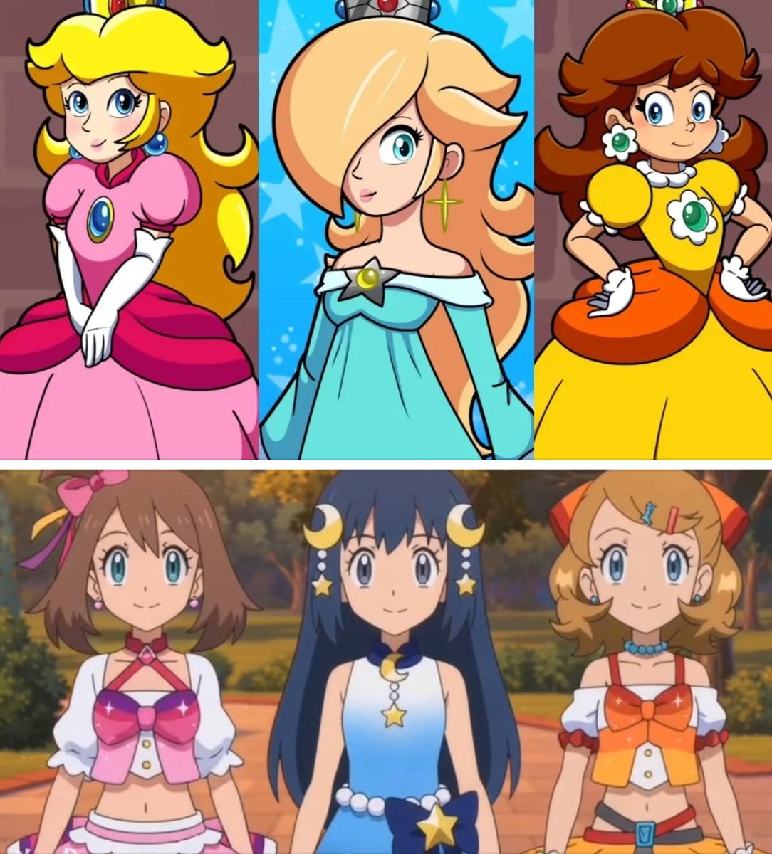 hero_713's tweet photo. The Mario Princesses And The Pokemon Coordinator/Performer Trio #anipoke #Pokemon #Mario #Peach #May #Daisy #Dawn #Rosalina #Serena #Mariofanart #Pokemonfanart https://t.co/mWhULjp7PY