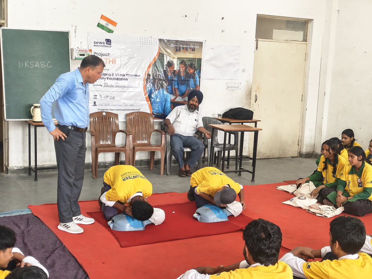 Sewa_Intl's tweet photo. Prepared today. Safer tomorrow. 

Through Project SATHI × Project SCODE, Sewa International conducted Disaster Preparedness Training Workshops across four schools in Uttarakhand.

Students learned first aid, CPR, fire safety, evacuation drills, and essential disaster safety practices through hands-on activities and practical demonstrations.

By building knowledge and confidence, we are helping young minds stay prepared for emergencies.

#SewaInternational #ProjectSATHI #ProjectSCODE #DisasterPreparedness #FirstAid #CPR #FireSafety #Uttarakhand