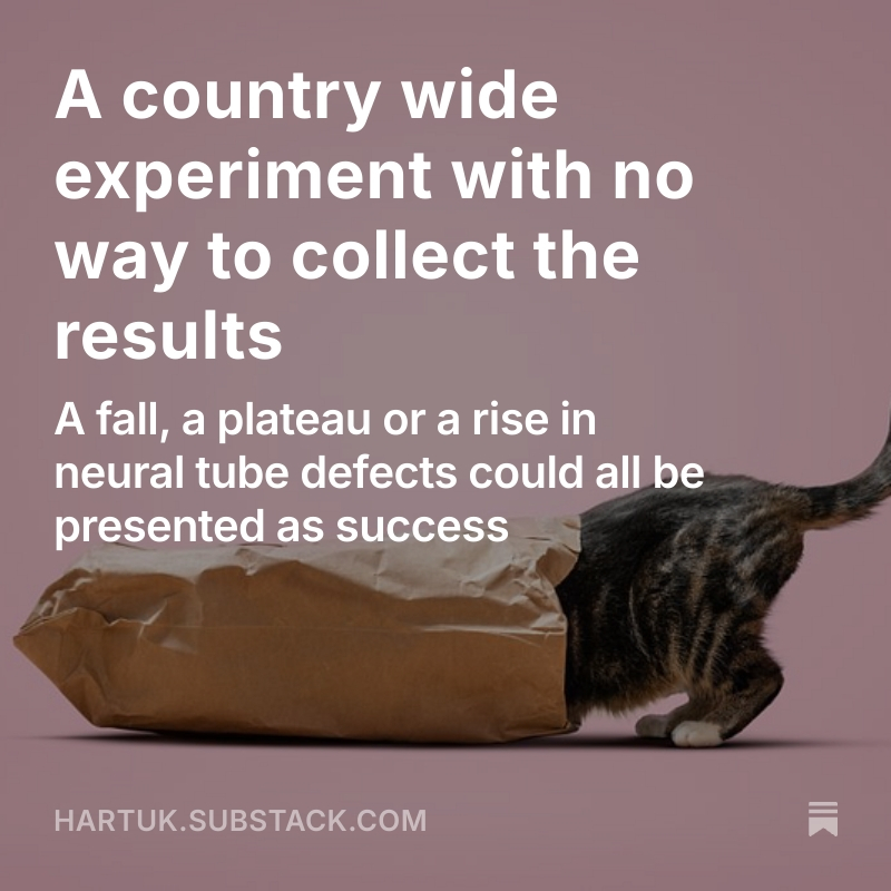 ClareCraigPath's tweet photo. Folic acid is being added to our food but...

1. No one has set out what success / failure would look like and it could be claimed based on any future trajectory

2. There are ZERO plans to measure the negative impacts.

Article and petition both linked below. https://t.co/ln1XH6W1Ym