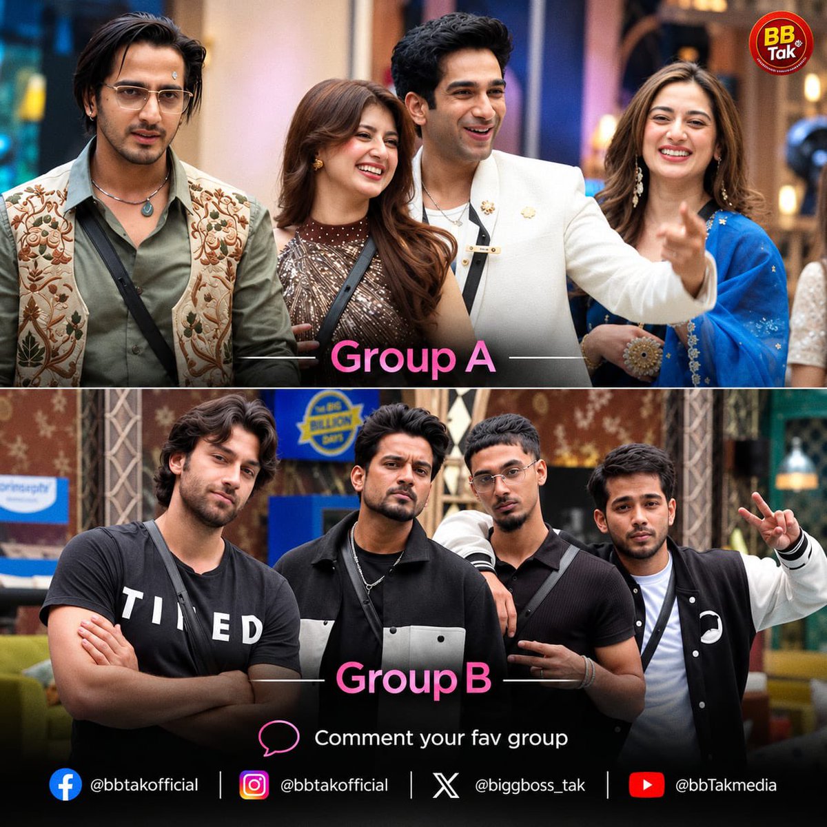 BiggBoss_Tak's tweet photo. Which group is your favourite in the #BiggBoss20 house? 

❤️ Group A
🔁 Group B

Drop your choice in the comments!  #BBTak https://t.co/oI9CA8R0rG