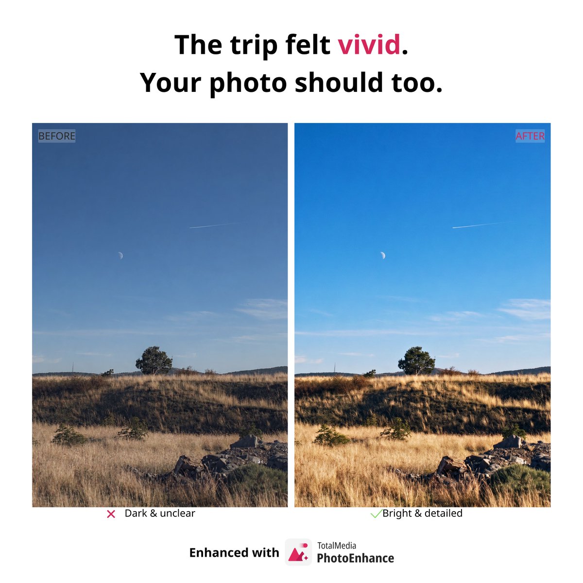 Totalmedia_HQ's tweet photo. Didn’t spend $𝟭,𝟮𝟵𝟵 on an iPhone 18 Pro Max.
Spent $𝟮.𝟱𝟬 on P+.

Same photo. Brighter sky. Details back.

https://t.co/9E7nOC4DQw

#PhotoEnhance #AIPhoto https://t.co/OJQqh9odEC