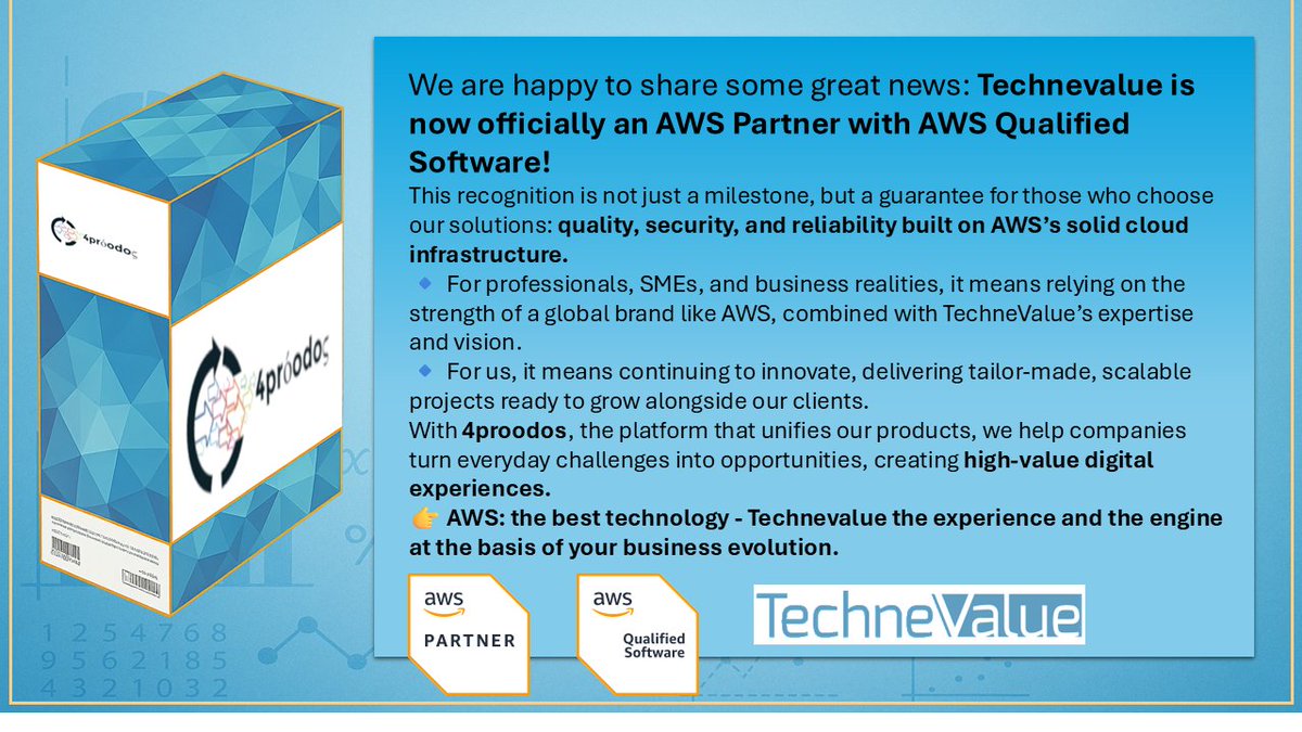 TechneValue's tweet photo. It's official: Technevalue is an AWS Partner with our certified "AWS Qualified Software." For more information, visit the website: https://t.co/Uzc5JCSZPX https://t.co/EeIoWZZ5Ka