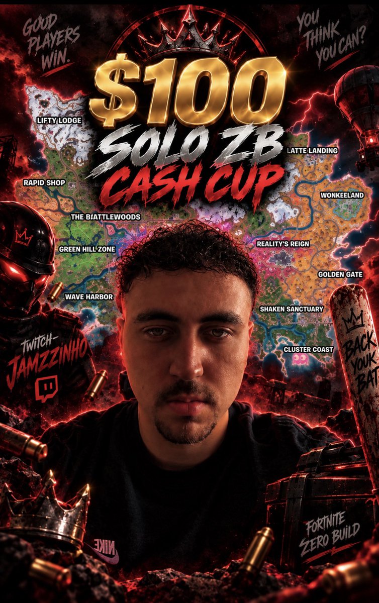 Jamzzinho's tweet photo. Fortnite are not hosting a ps cup this season so I’m Planning to host a $100 zb solo cash cup. 

If this post gets 20 likes + 20 reposts we I’m down to host it. 

Also looking for any sponsors who may want to increase the prizepool https://t.co/S2dvYrC88E