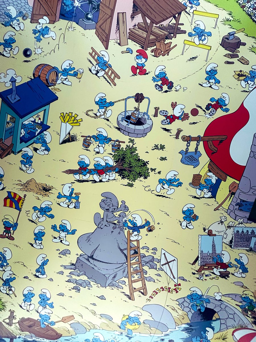 IanGee19's tweet photo. I had one last sortie from the hotel to pop and see an impressively large #Smurf mural, painted on the low ceiling of a covered walkway opposite Brussels Central Station. It’s been done Sistine Chapel style but I don’t think Michelangelo did it. #Brussels #Art @ThePhotoHour 🤣 https://t.co/Y5Xb1XDfwJ