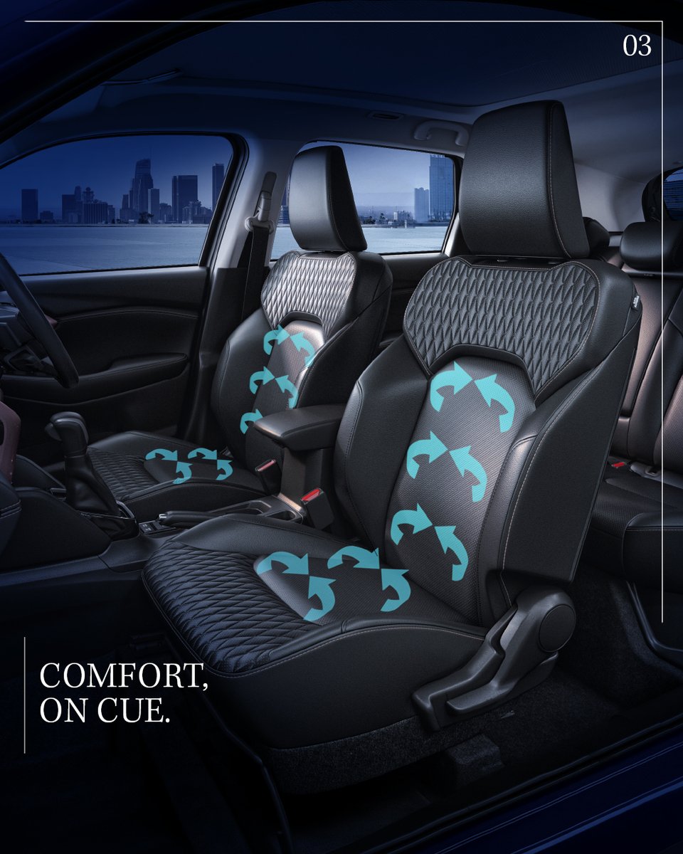 NexaExperience's tweet photo. One GRAND story.
Many thoughtful details.

Here's the first.
A cool, comfortable seat for every journey.
Because comfort should always come naturally.

Discover the Ventilated Seats.

#NEXA #GrandVitara #StrongHybrid #Create #Inspire https://t.co/8r25QPYriU