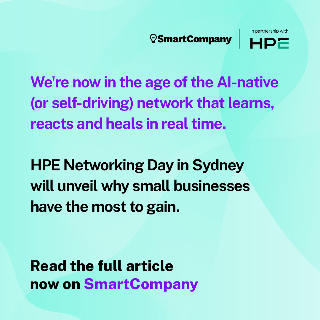 SmartCompany's tweet photo. Is the age of the self-driving network upon us?

Find out what this massive change could mean for your business.

👉 https://t.co/NQ5xu6UIeL

In partnership with @HPE https://t.co/lKKgku9upa