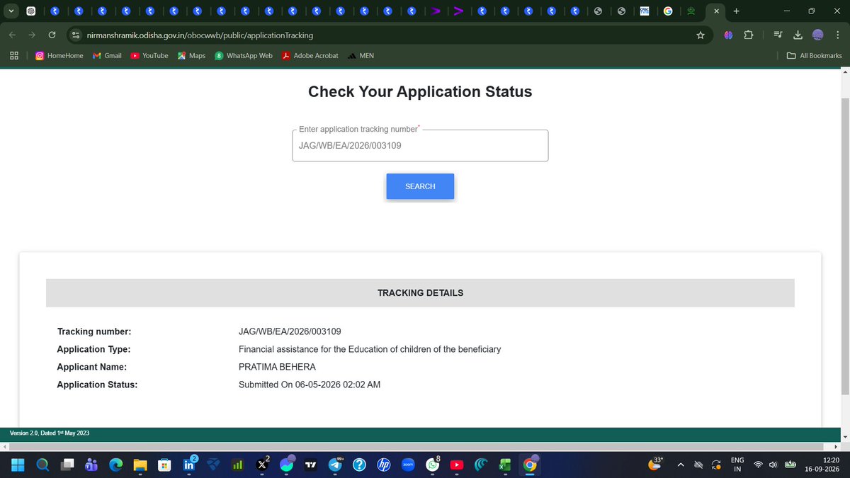 Itz_Manas07's tweet photo. My application for Financial Assistance for the Education of Children of the Beneficiary was submitted on 06 May 2026, but there has been no movement or update in the application status so far.
Tracking No.: JAG/WB/EA/2026/003109
Kindly look into the matter and provide an update https://t.co/GSBkDHa3Bo