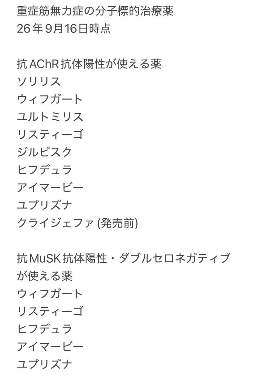 naowe_c's tweet photo. 重症筋無力症の分子標的治療薬をまとめてみました。
治療については主治医にご相談ください。

他にも治験が行われています。
全てのMG患者さんに有効な治療が開発される事を願います。
#重症筋無力症
#分子標的治療薬 https://t.co/RsXP9QPTFH