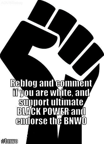 JuliaKittyWS's tweet photo. I'm white and I strongly support the BNWO. I worship and serve my Black Masters. All whites should. πβ οΈ #BNWO #ServeBlacks #BlackPower #BlackFuture #GoBlack #nowhites #saynotowhiteboys https://t.co/6sYvGMOZq0
