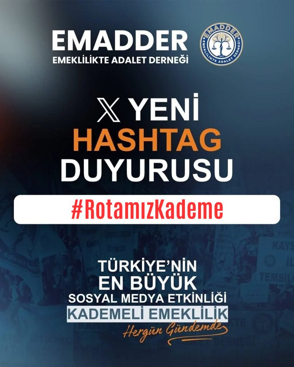 EmadDernegi's tweet photo. ‼️📣 YENİ TAG DUYURUSU 📣‼️
👇👇👇👇👇
#RotamızKademe

Artık sözün de, mücadelenin de, rotanın da yönü belli! 🔥

Bizim rotamız belli: KADEME
Çünkü biz erken emeklilik istemiyoruz.
Biz adalet, eşitlik ve hakkaniyet istiyoruz!

Aynı ülkede çalışan, aynı prim sistemine bağlı olan insanların yalnızca işe giriş tarihlerindeki birkaç gün, birkaç ay veya birkaç yıl fark nedeniyle yıllarca daha fazla çalışmaya mahkûm edilmesini kabul etmiyoruz.

Anayasanın eşitlik ilkesi, sosyal hukuk devleti ve adalet duygusu gereği bu adaletsizlik artık çözülmelidir.

Kademeli Emeklilik bir lütuf değil, hakkın teslimidir!

Rotamızı kimse değiştiremez!
Hedefimiz belli, mücadelemiz belli, talebimiz belli: KADEME ✊

Emeklilikte Adalet Derneği 

@EmadDernegi
#RotamızKademe

Telegram: https://t.co/NWANCZuWpB
@Akparti @yenipartiyiz @MHP_Bilgi  @herkesicinCHP @rprefahpartisi @tipgenelmerkez @zaferpartisi @SaadetPartisi @devapartisi @bbpgenelmerkez @anahtarparti @DSPGenelMerkez @iyiparti